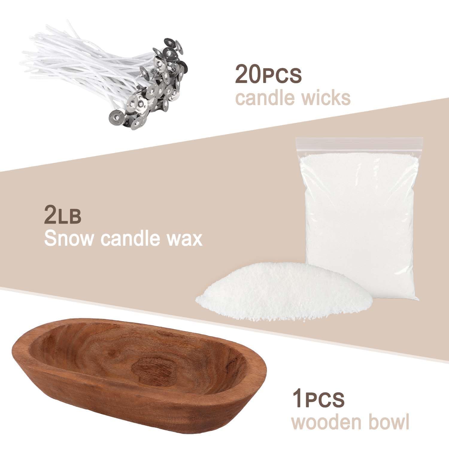 Wfmolcand Set fai da te con ciotola in legno e 20 stoppini, perline aromatiche non profumate, cera perlata riutilizzabile per candele fai da te, kit fai da te, ricarica di perline in polvere