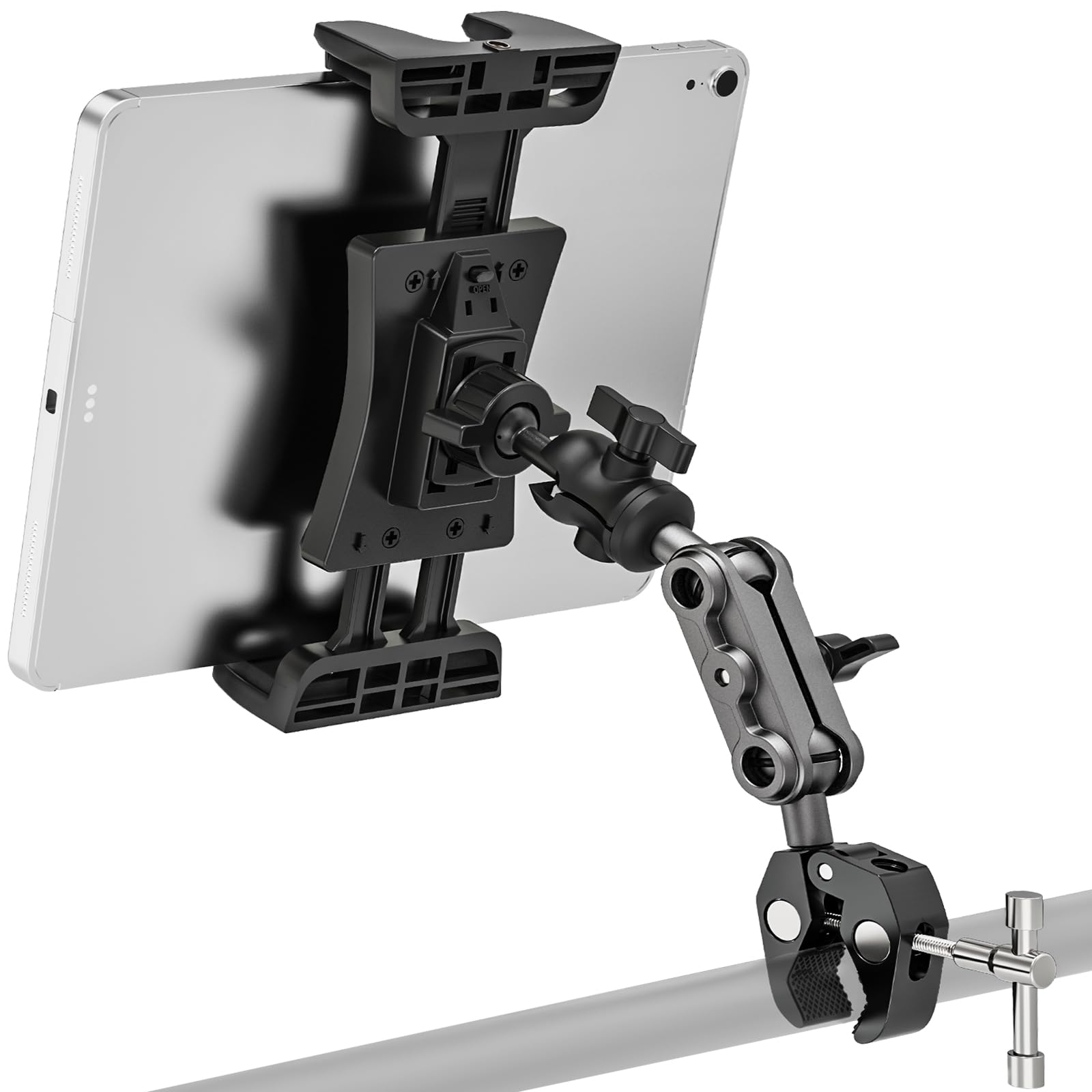 Uchwyt na tablet bieżnię, iPad do roweru, eliptyczny spin Bike, obracany o 360°, uchwyt na tablet, stojak na mikrofon do iPada Pro/Air/mini, tablet 4,7-12,9"