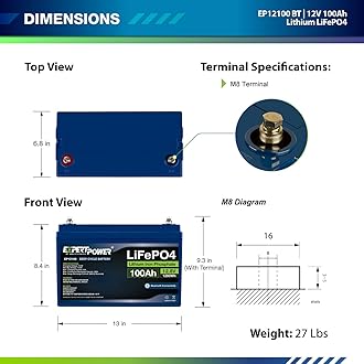 ExpertPower 12V 100Ah Lithium LiFePO4 Deep Cycle Rechargeable Battery | Bluetooth | 2500-7000 Life Cycles & 10-Year Lifetime | Built-in BMS | RV, Van, Solar, Marine, Overland, Off-Grid