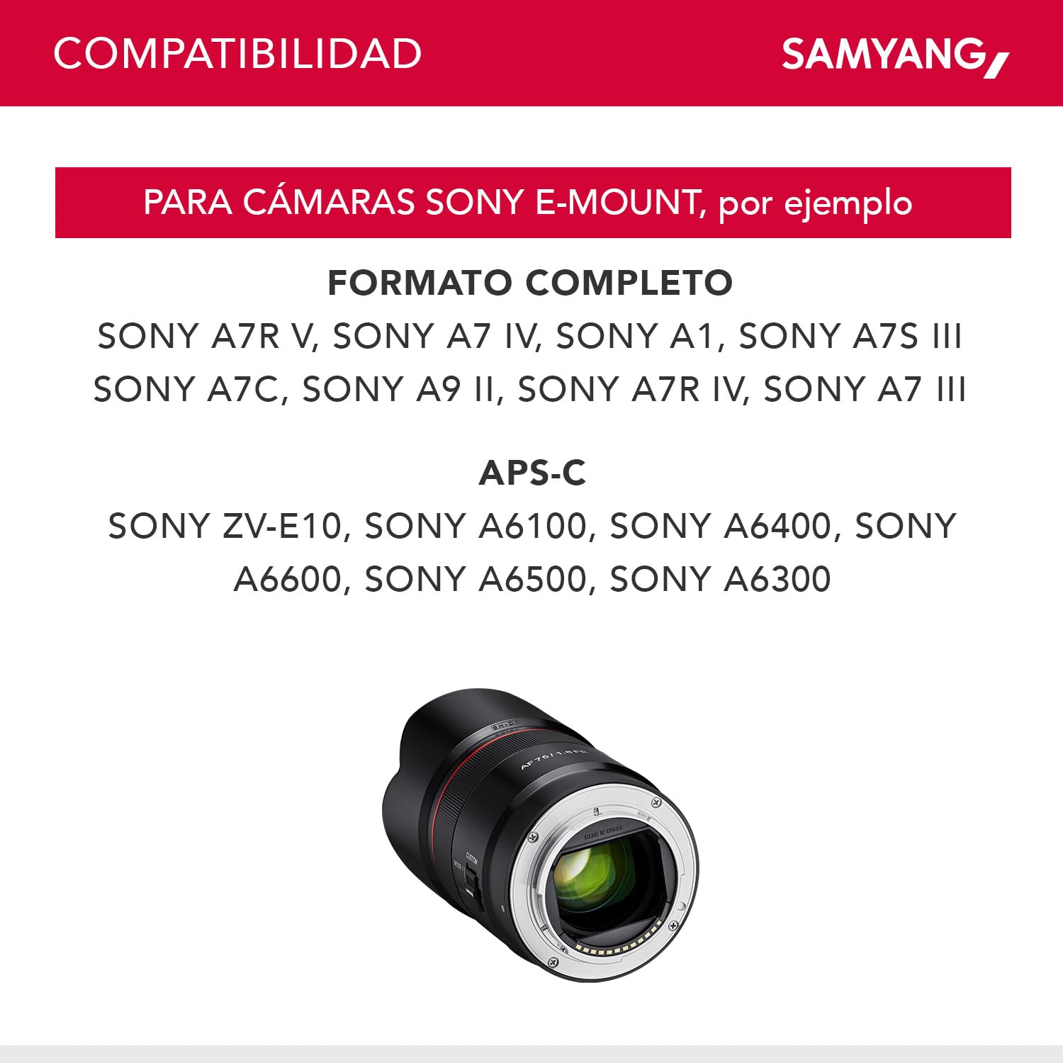 Objetivo Samyang AF 75mm. 1.8 Sony E, full frame