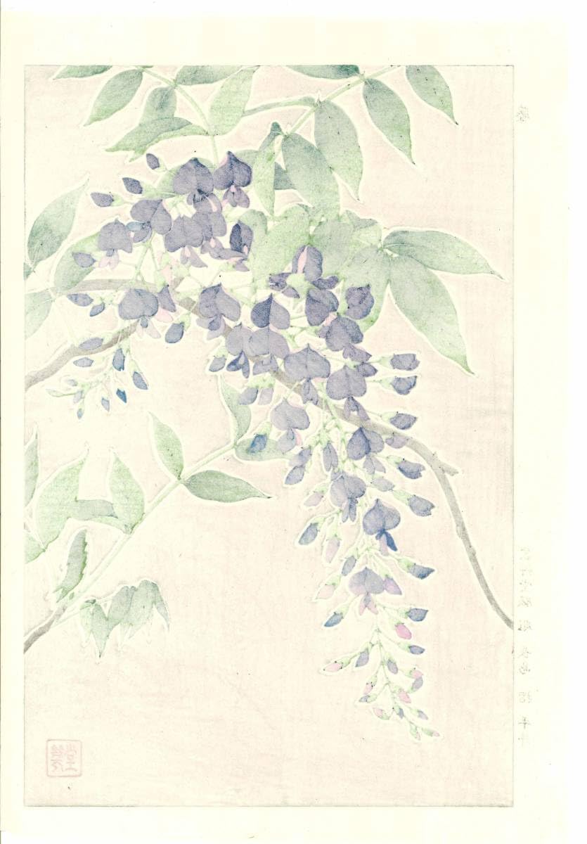 Amazon.co.jp: 額装 河原崎奨堂（18891973） 木版画 F113 藤 花