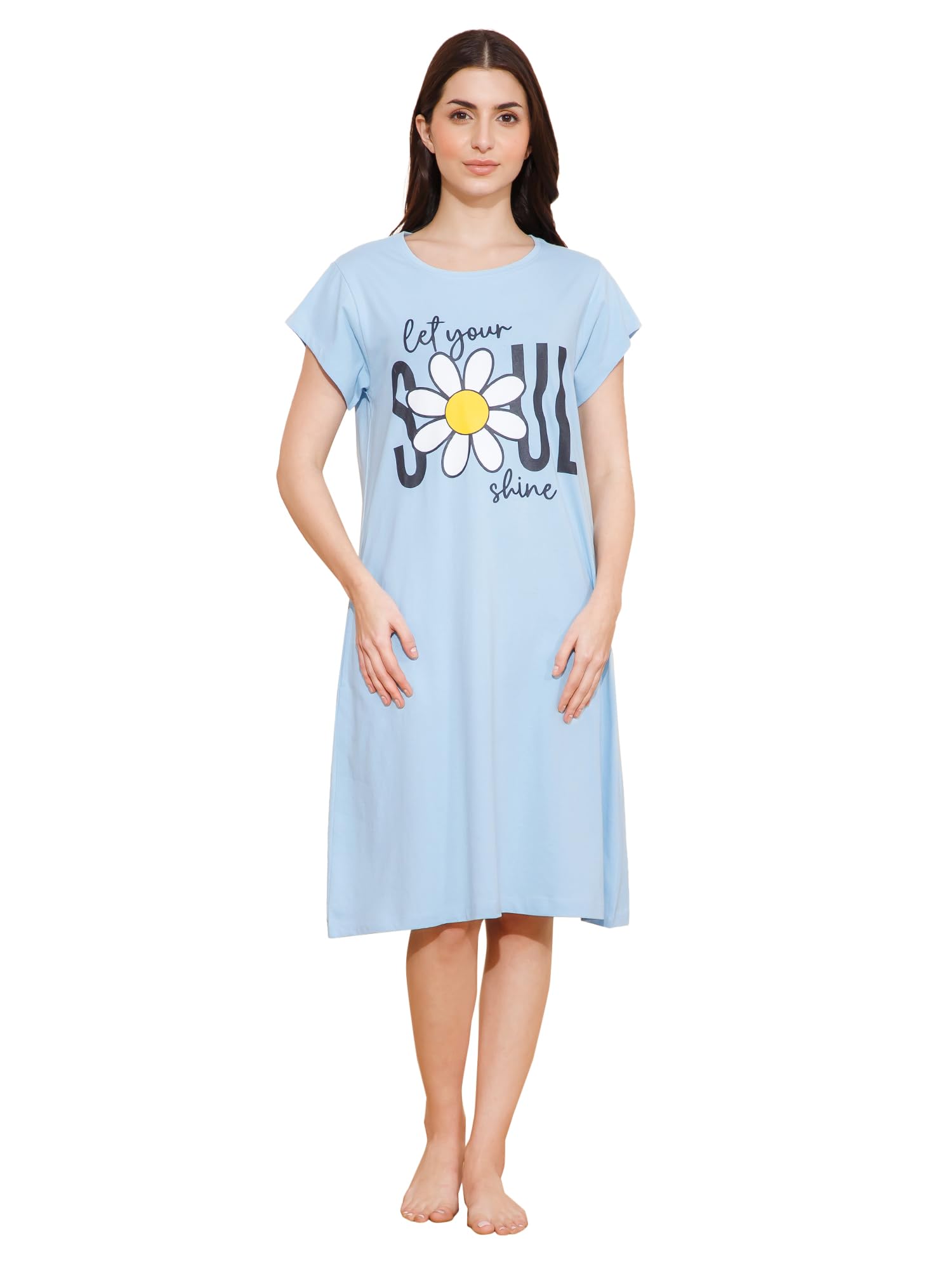 Mushy Mod Women's Cotton Chest Quote Print Knee Length Night Dress/Night Gown/Short Nighty - MM-3102-1