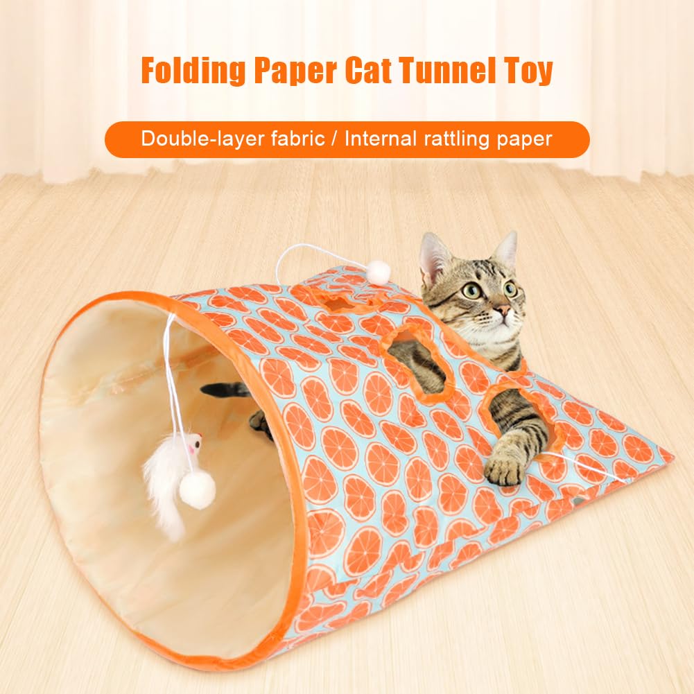 Katzentunnel Zum Spielen & Verstecken – Zusammenklappbar Mit Maus & Ball, 50 X 44,5 Cm, Orange