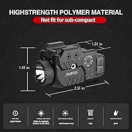 Solofish 800lm Pistol Light Laser Combo with Adjustable Rail, Shockproof Green Laser Sight and Gun Light with Strobe Function, Rechargeable