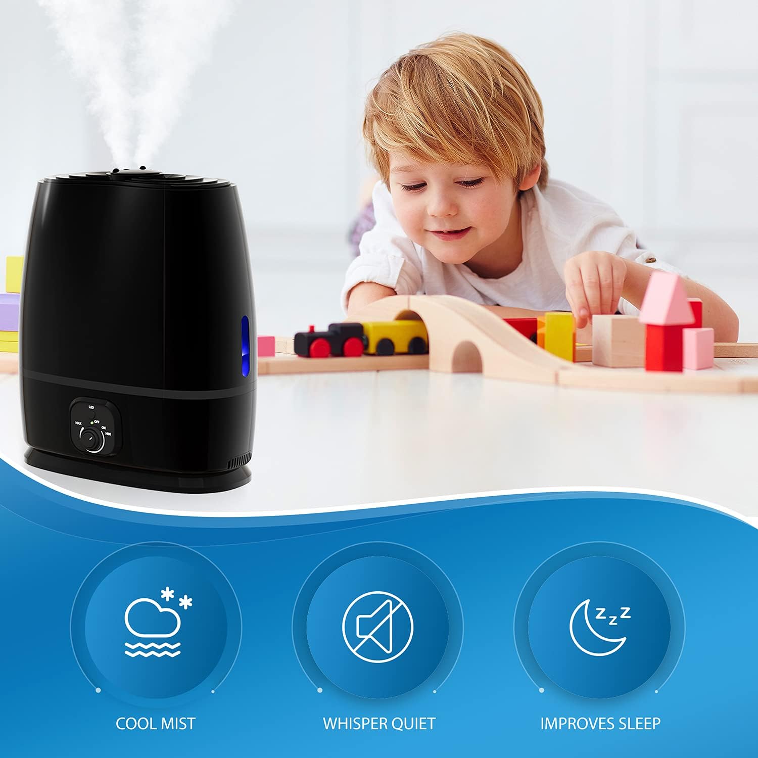 Everlasting Comfort Cool Mist Humidifier for Bedroom (6L) - Filterless, Quiet, Ultrasonic - Large Room Home Air Diffuser with Essential Oil Tray (Black) : Home & Kitchen