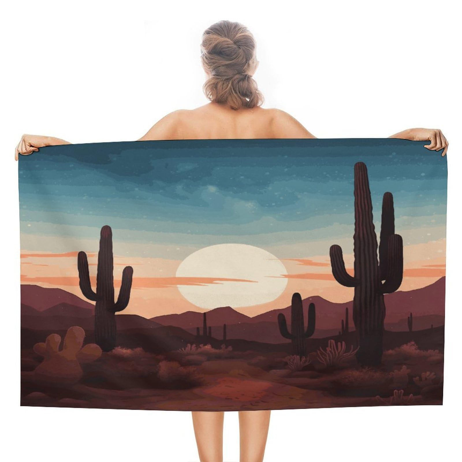 VstaDank Desert with Cactus Beach Towels Super Absorbent Soft Lightweight Towel Large Stylish Swim Pool Towels Quick-Dry Oversize Bath Towel Travel Blankets for Adult Vacation&Gift