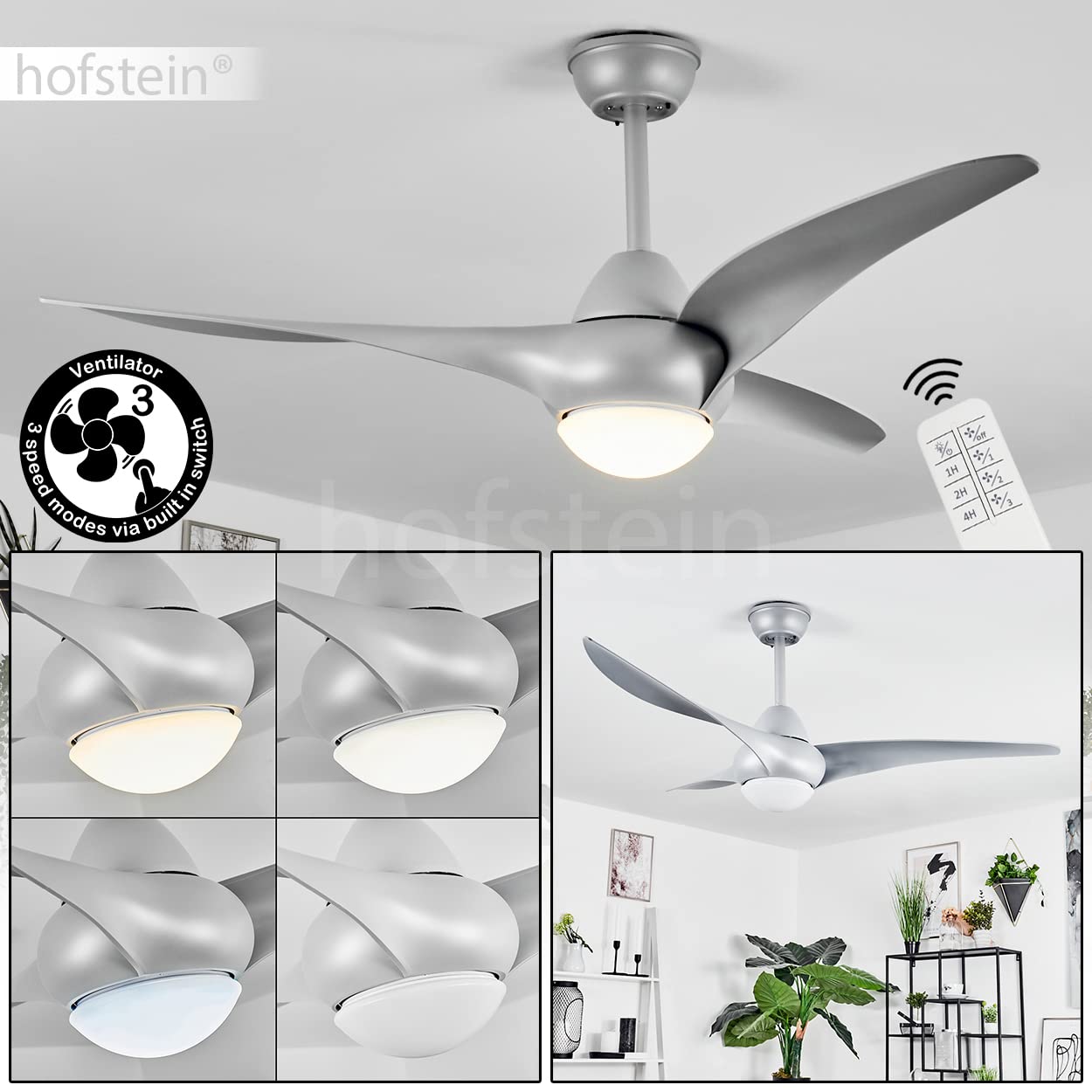 LED Ceiling Fan Malloa, Ceiling Lamp Made Of Plastic In Titanium