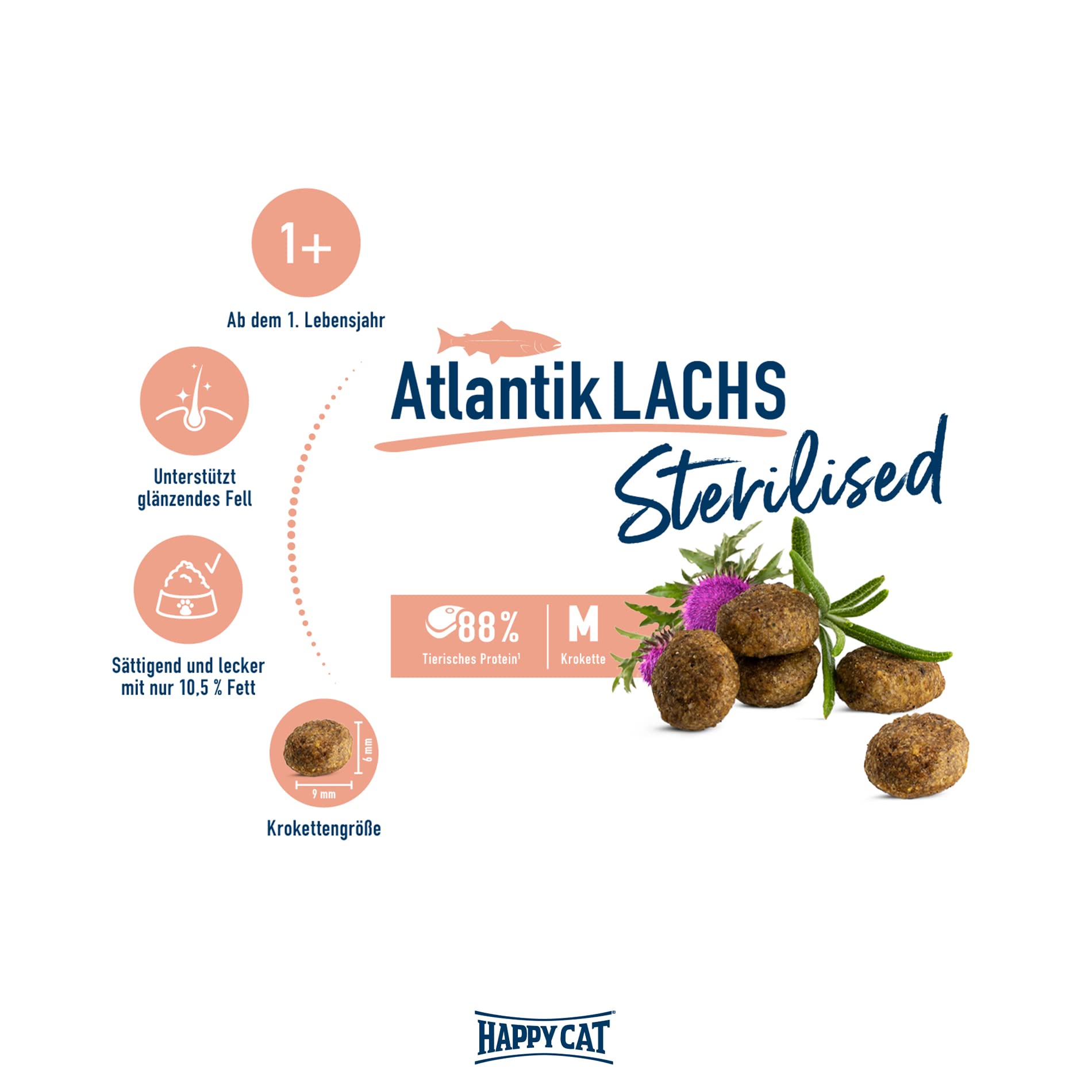 Image secondaire de Happy Cat Nourriture Sèche Saumon pour Chats Stérilisés - 1,3 kg