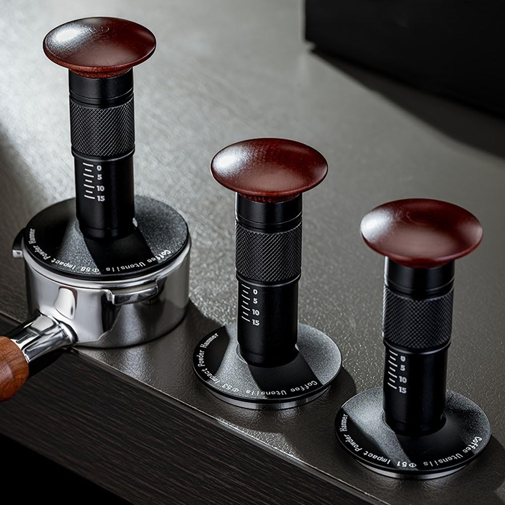 Prensador de espresso con entrega de presión con resorte de precisión, almacenamiento magnético para espacio de trabajo desordenado y base ondulada para aumentar la extracción, disponible en 51 mm, 53