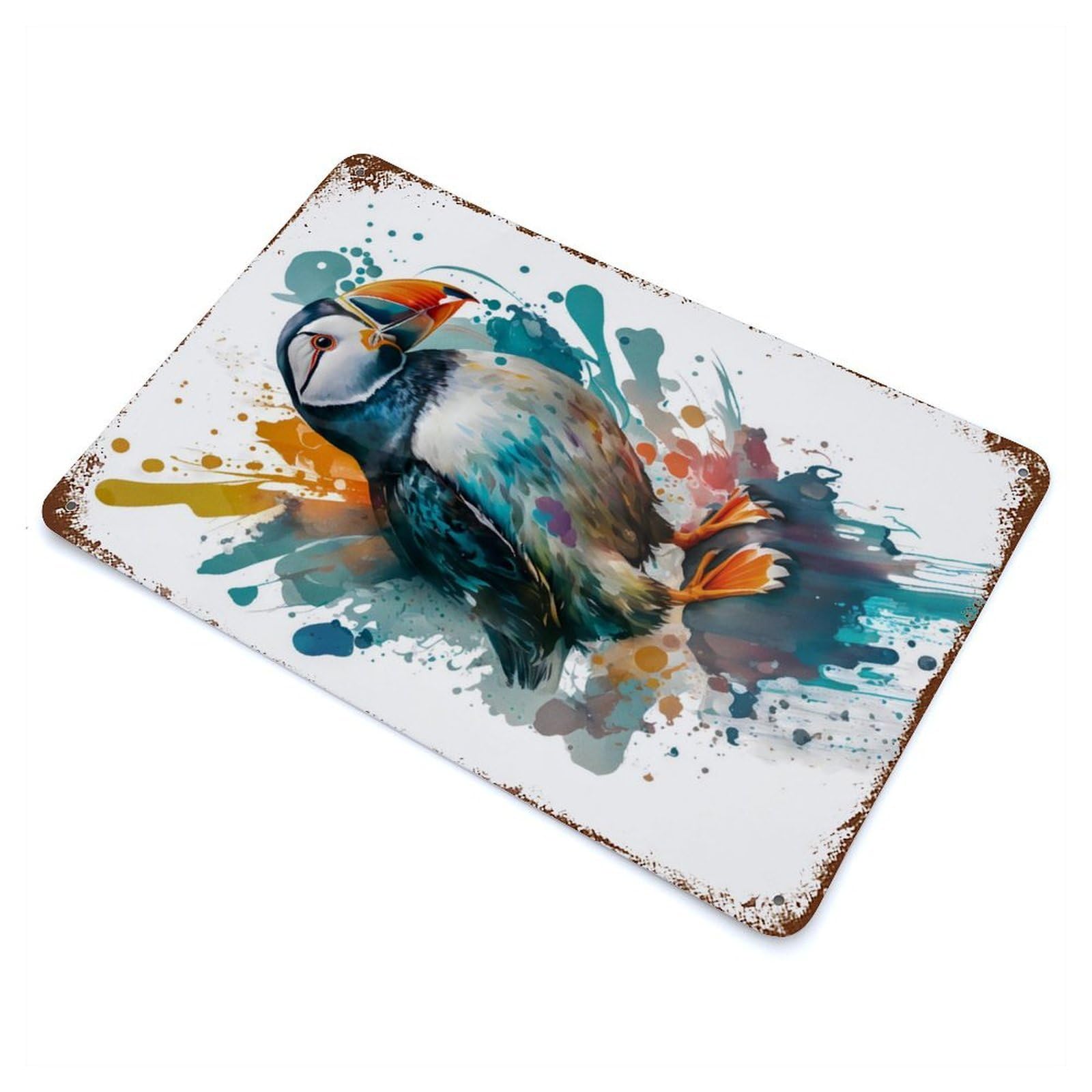 Puffin Amazon 11.8"x7.9" Weathered Tin Sign, Classic Wall Plaque for Patio, Garden Room And Bar Decor