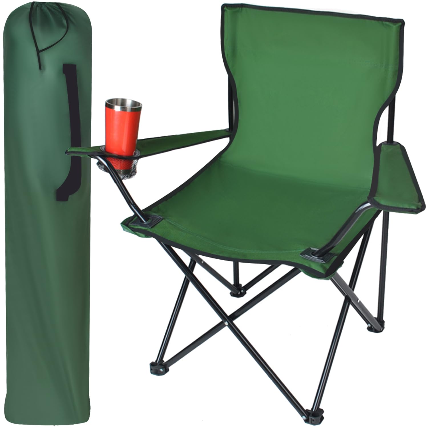 Chaise de pêche pliante 100 kg avec porte-gobelet et accoudoirs stables