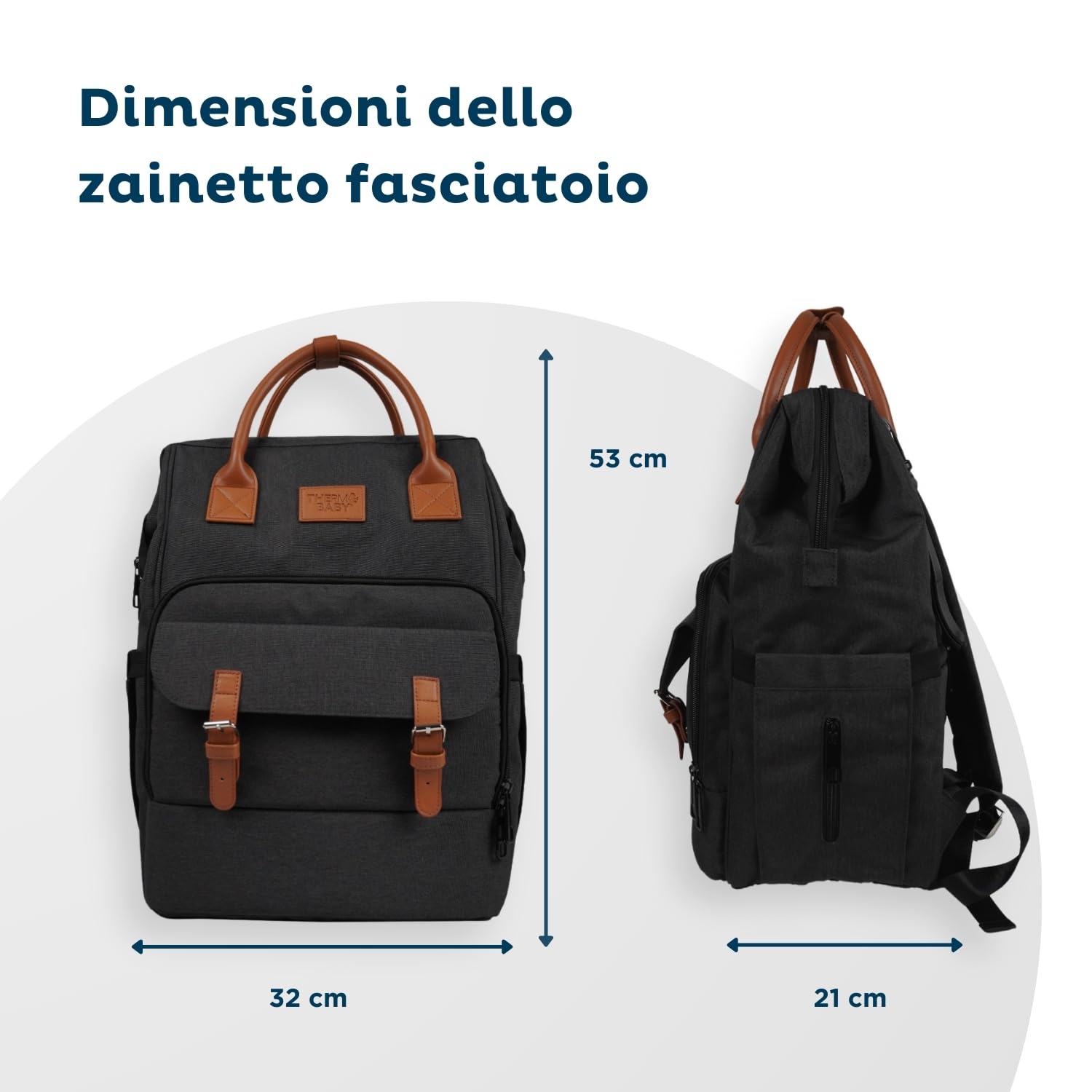 Thermobaby - Fasciatoio ESCAPADE - Zainetto fasciatoio - Zainetto con materassino fasciatoio per maschietti e femminucce - Comodo e pratico per le uscite con il bambino - Grigio scuro.