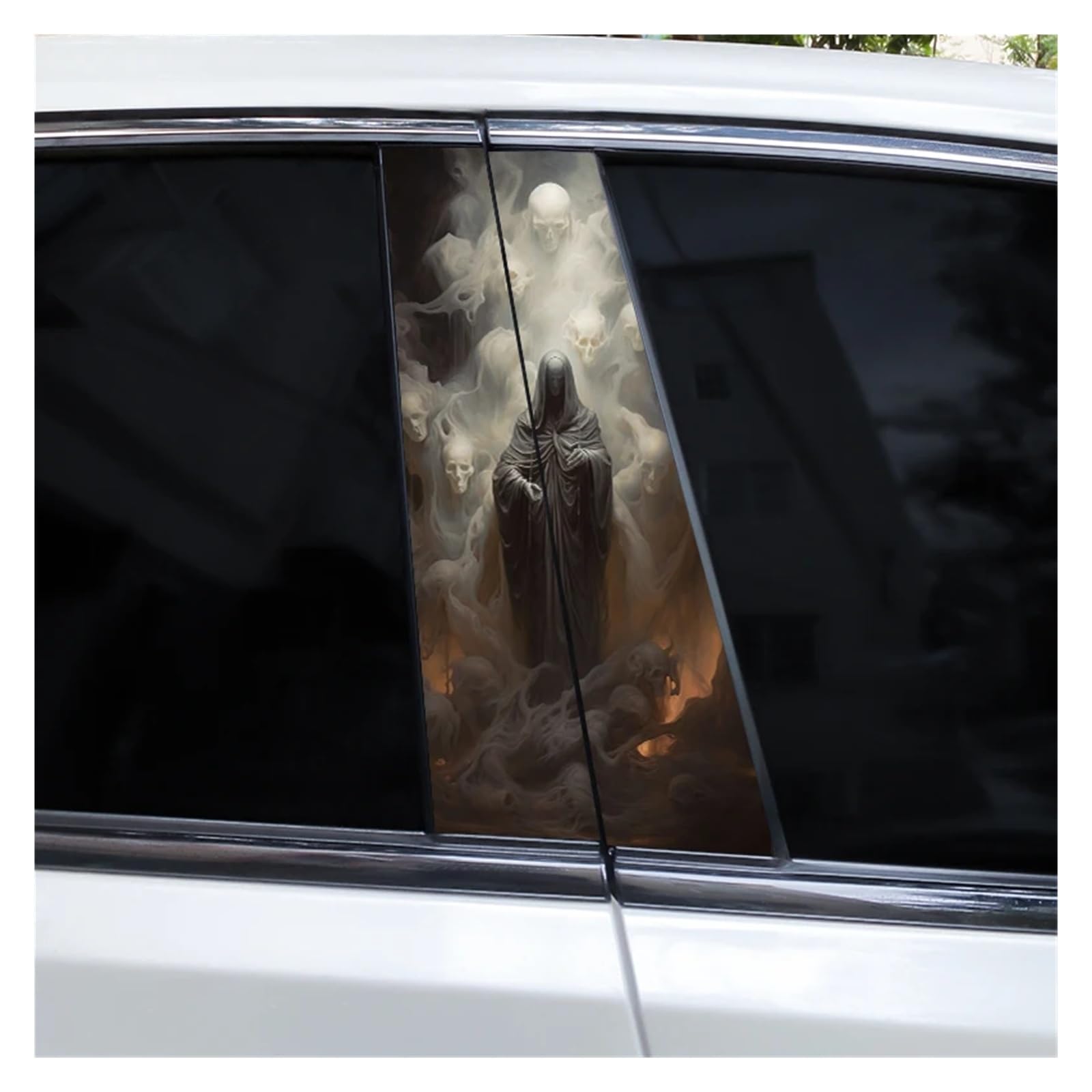 Car Side Decals 2pcs Smoke Skull Doorpost Vinyl B-Pillar Stickers Scratch-Resistant Self-Adhesive Center Column Decal(Style E)