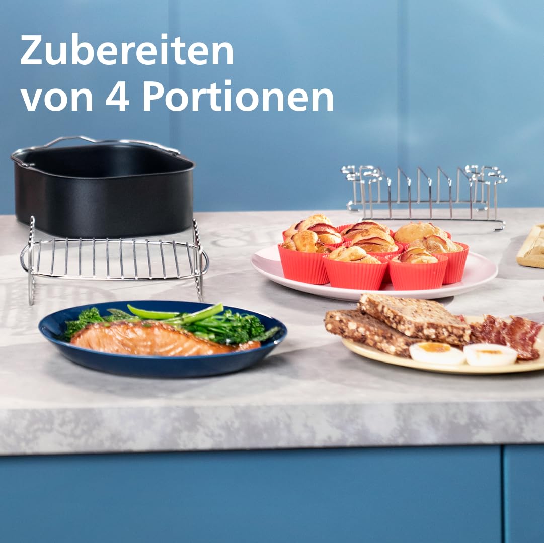 Philips Airfryer Dual Basket 3000 Serie Heißluftfritteuse, Schwarz, 9 L | 2 Körbe, RapidAir Plus Technologie, Touchscreen, 12 Kochfunktionen, HomeID App (NA350/00)