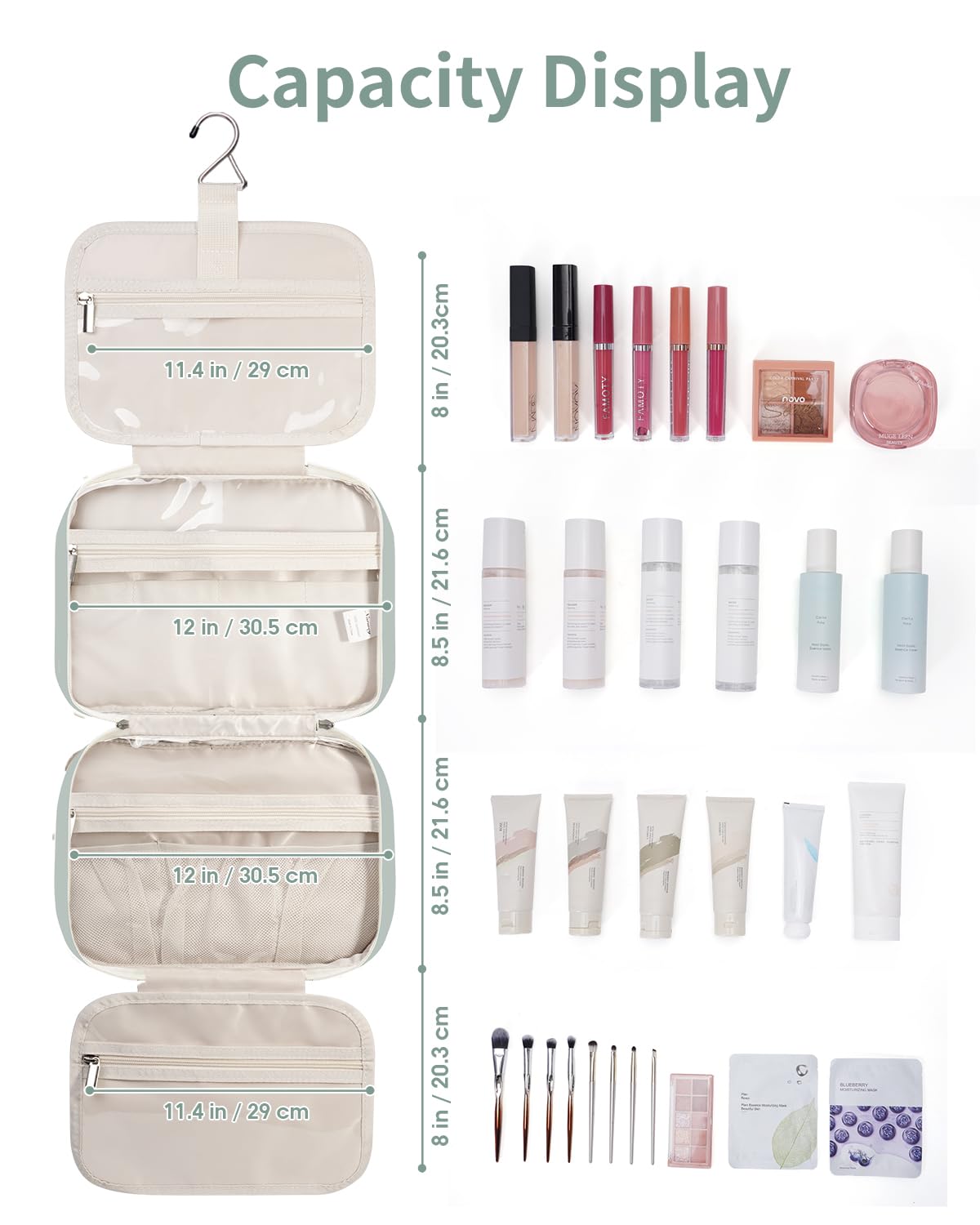 Narwey Kulturbeutel zum Aufhängen Kulturtasche Damen Waschtasche Gross Kosmetiktasche Groß Waschbeutel Kosmetik-Organizer für Damen Mädchen (Minzgrün (Groß))