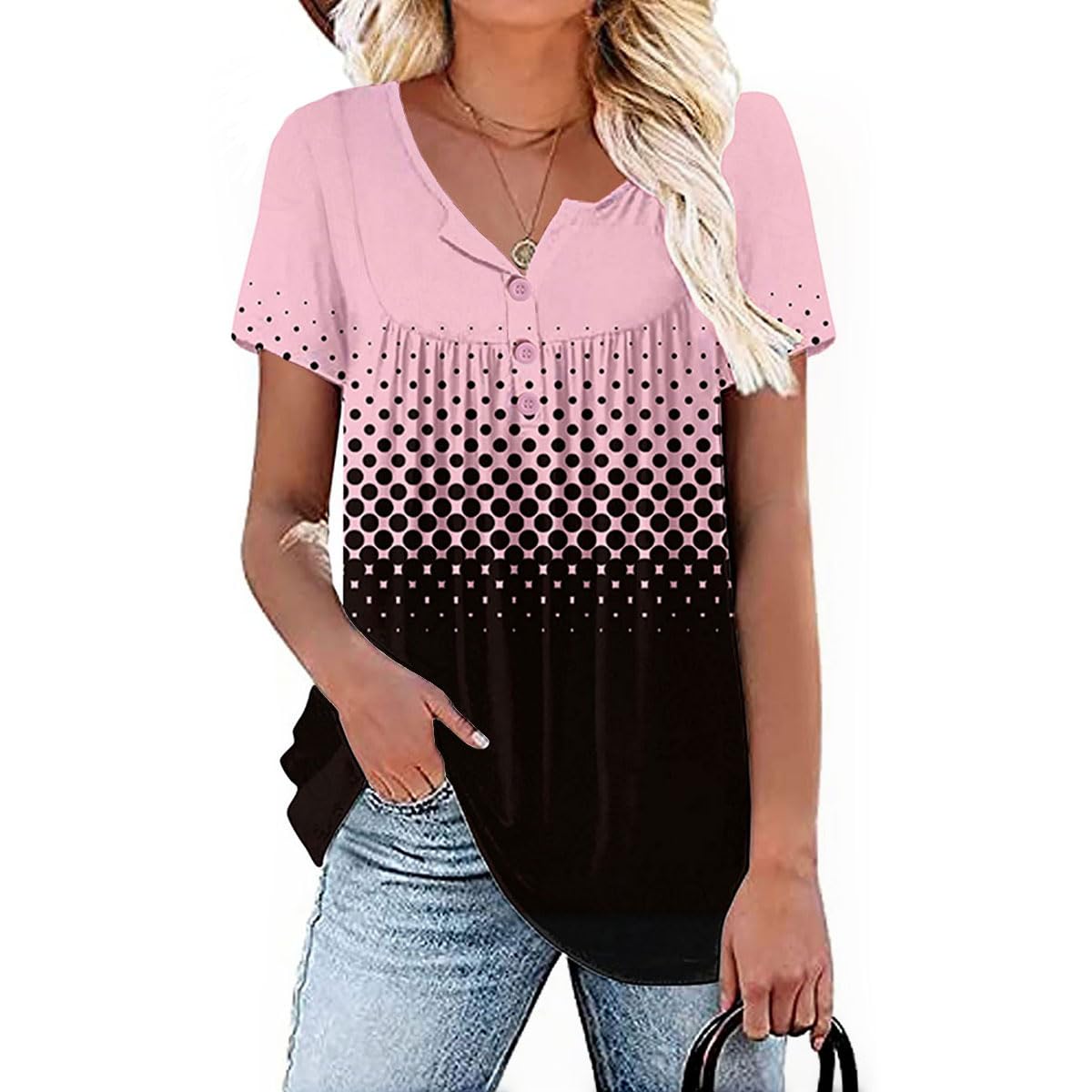 Rainoop Womens Summer Plus Size Tops Blouses Short Sleeve Shirts Lace Pleated Tunic Tops M-4XL