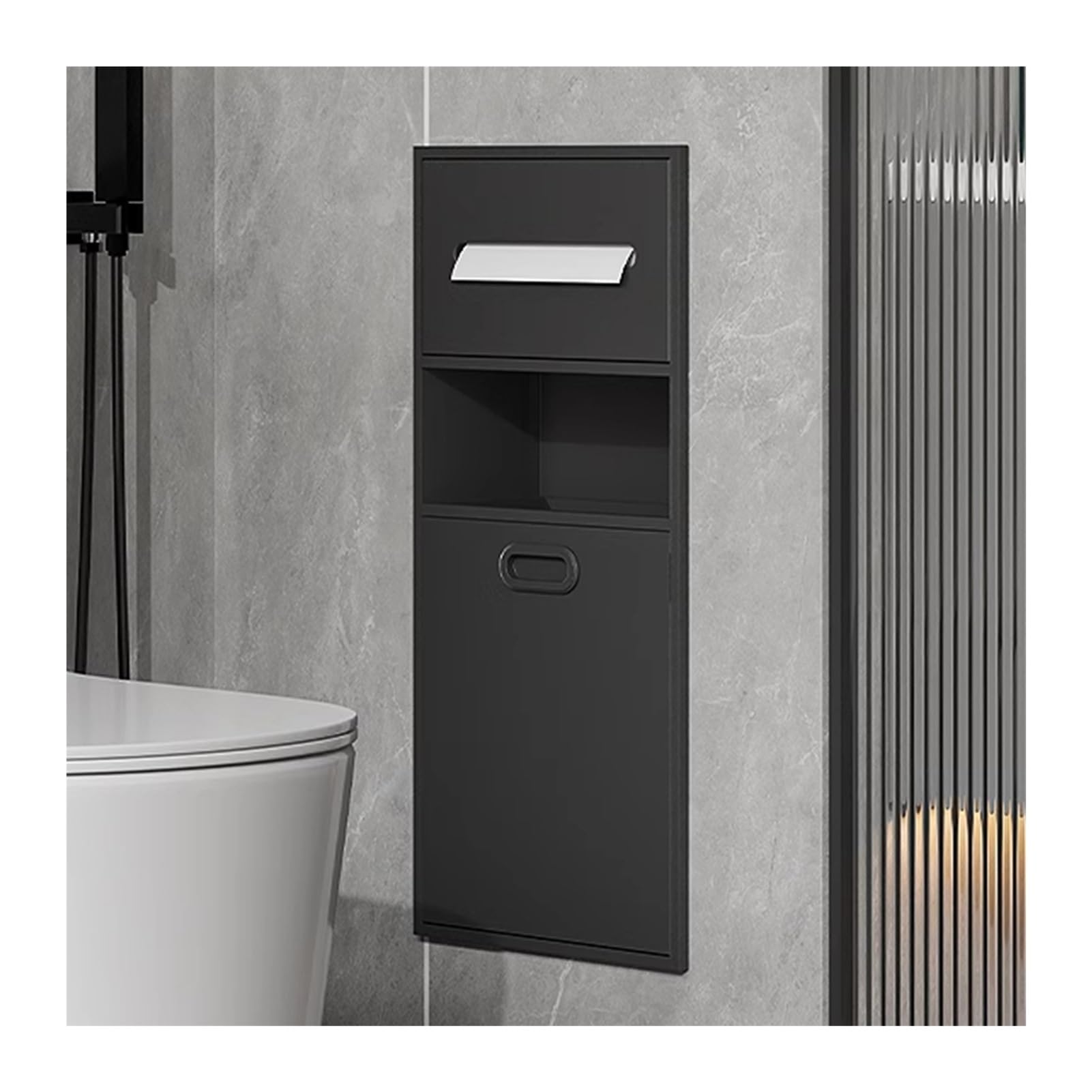 QUSYZD Stainless Steel Shower Niche - Waterproof Recessed Shower Shelf for Wet Room, Grey-Alcove Organizer for Toiletries, Shampoo, Toilet Paper & Trash Can,Grey-11.81x25.59x5.51in/30x65x14CM