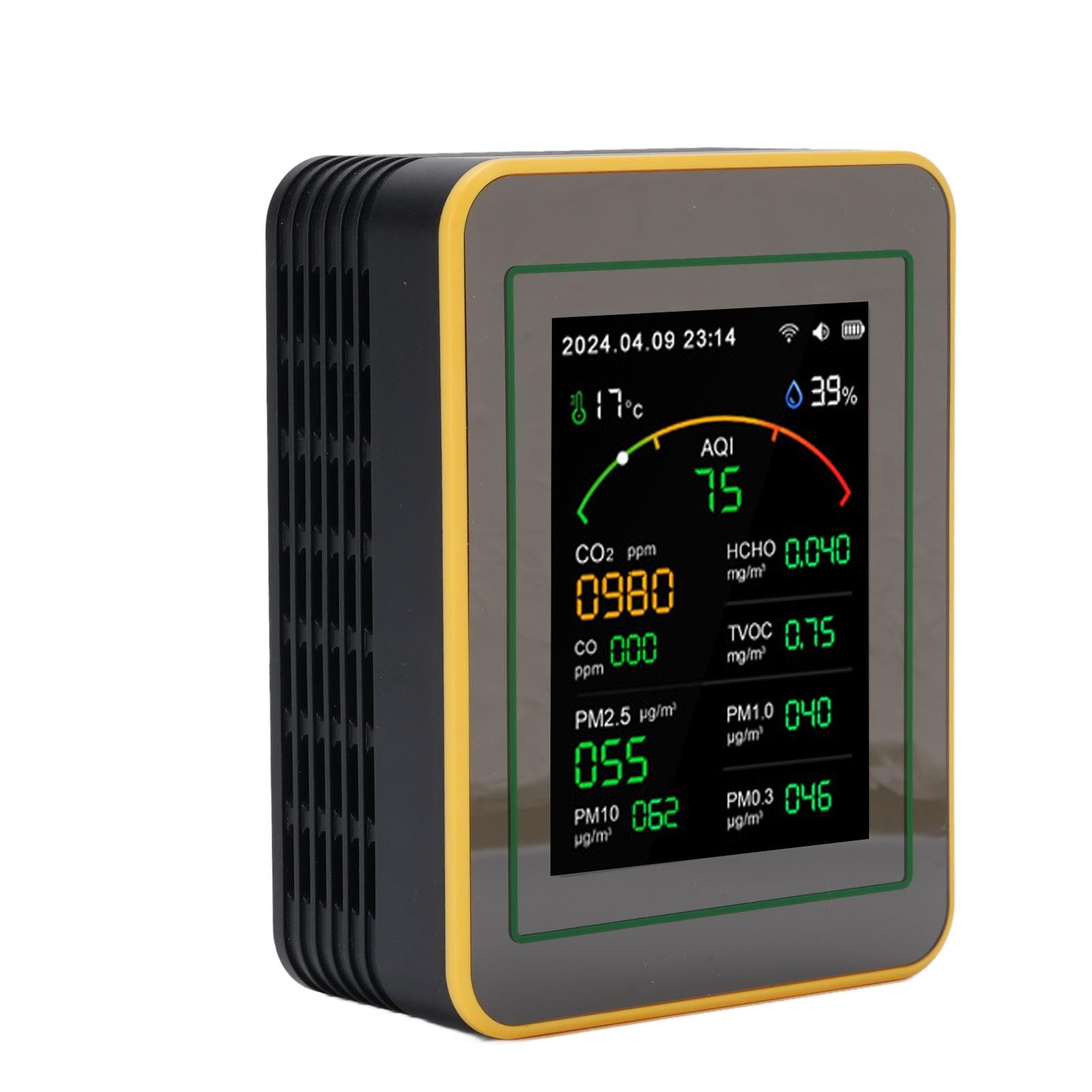 Topiky Rilevatore di qualità dell'aria, Tester HCHO TVOC CO2 PM2.5 PM10, Monitor della qualità dell'aria WiFi per Ufficio Domestico, Misuratore di 'aria Interna con Controllo APP 15 in 1 con