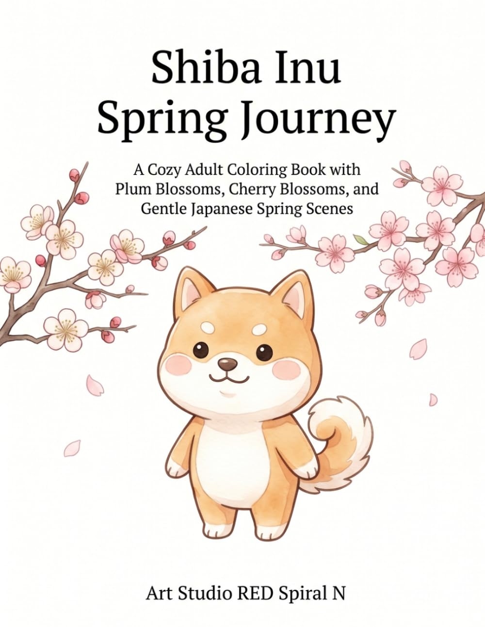 Shiba Inu Spring Journey: A Cozy Adult Coloring Book with Plum Blossoms, Cherry Blossoms, and Gentle Japanese Spring Scenes