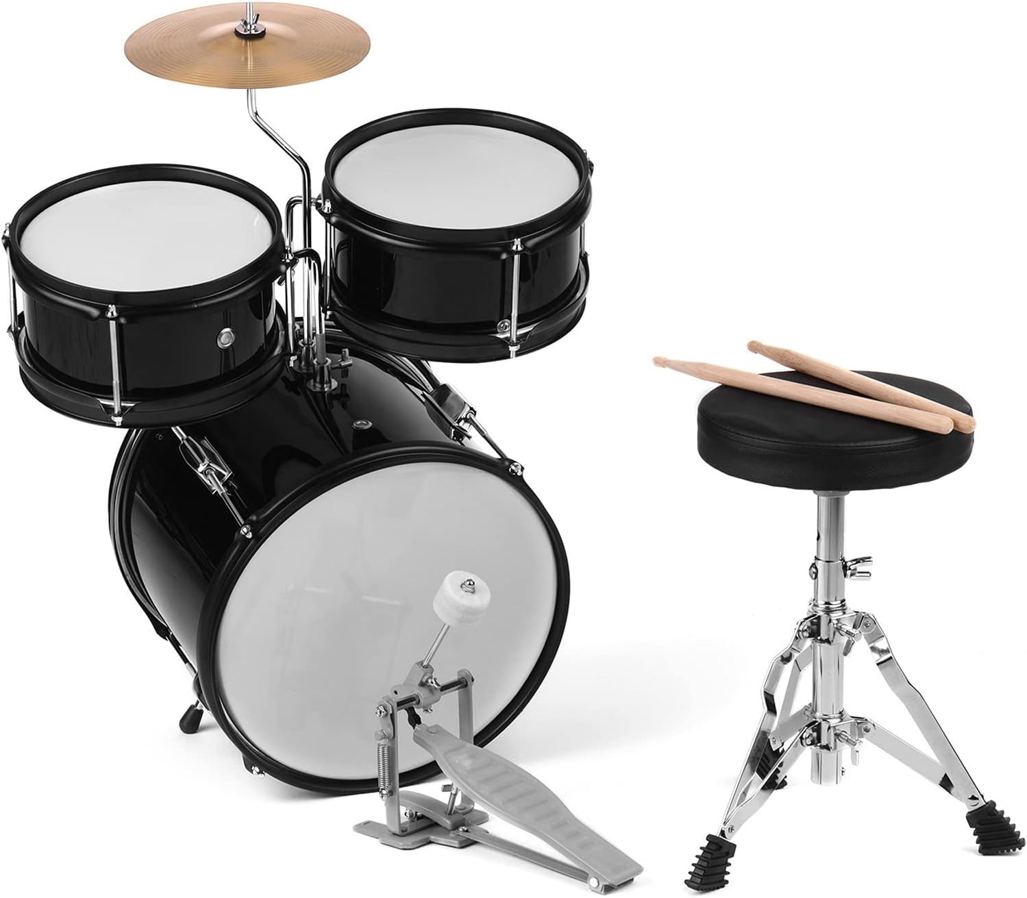 Childrens Kids Junior Jazz Drums Kit 3-Piece Drum Set with Cymbal Drumsticks Blue for Young Players Aspiring Musicians (Black)