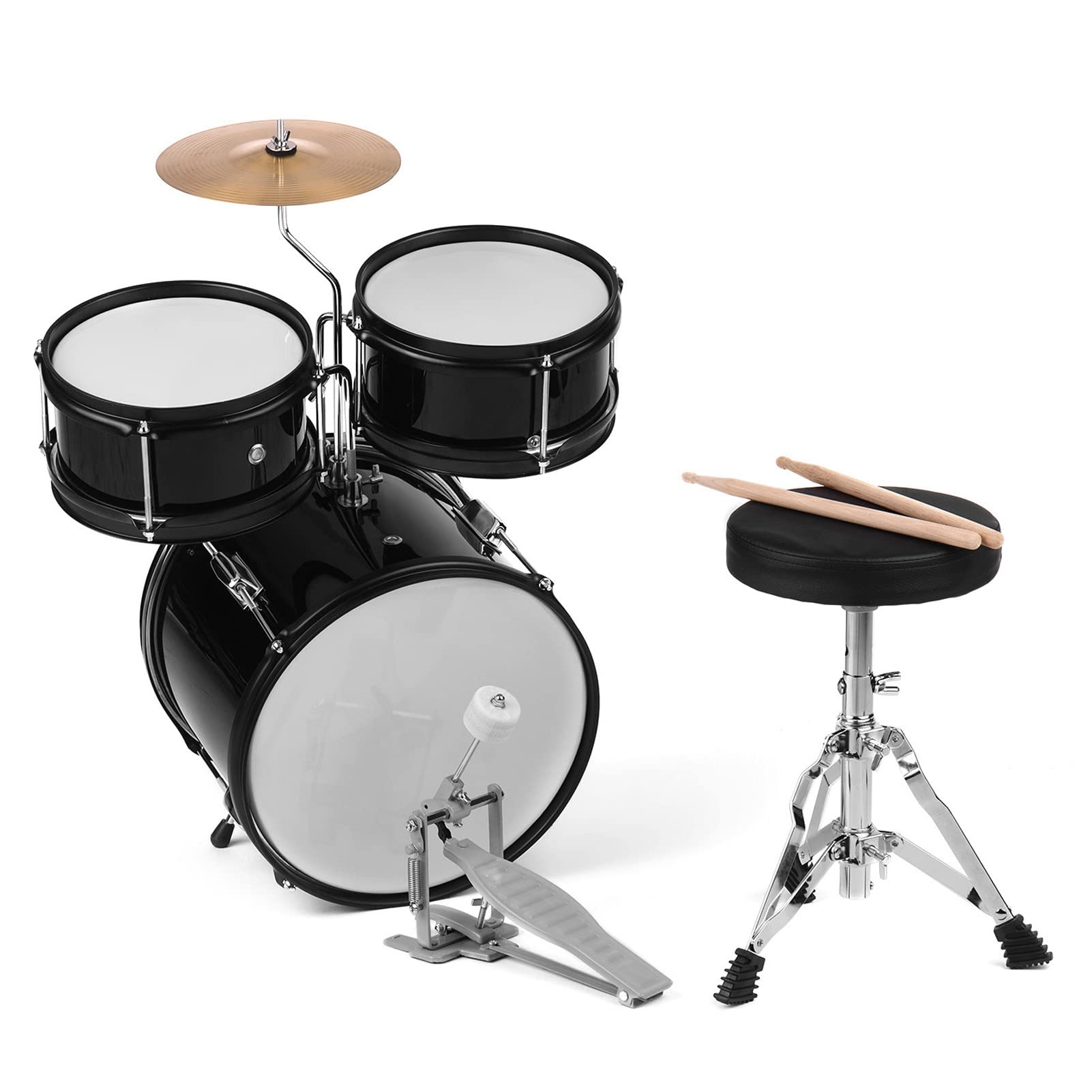 Generic Muzyczny Zestaw Perkusyjny dla Dzieci ze Stołkiem na Pałeczki Talerzowe, Idealny Edukacyjny Zestaw Instrumentów Perkusyjnych dla Juniorów, Czarny (BLACK)