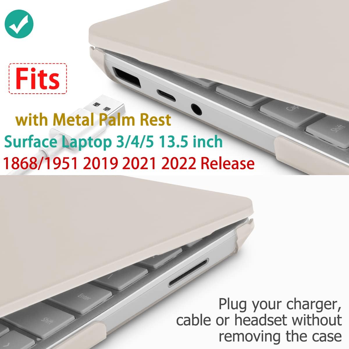 Case for 13.5" Microsoft Surface Laptop 5/4/3 with Metal Palm Rest ONLY 2019-2022 Release Models:1868/1951, Plastic Hard Shell Case with Keyboard Cover & Screen Protector, Rock ash