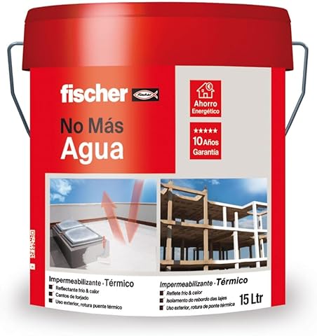 fischer - Pintura Impermeabilizante térmico | Aislamiento Térmico y Acústico | Resistente al Agua y Rayos UV | Ideal para Terrazas, Techos y Fachadas | 15L (Cubo 20kg) | Blanco