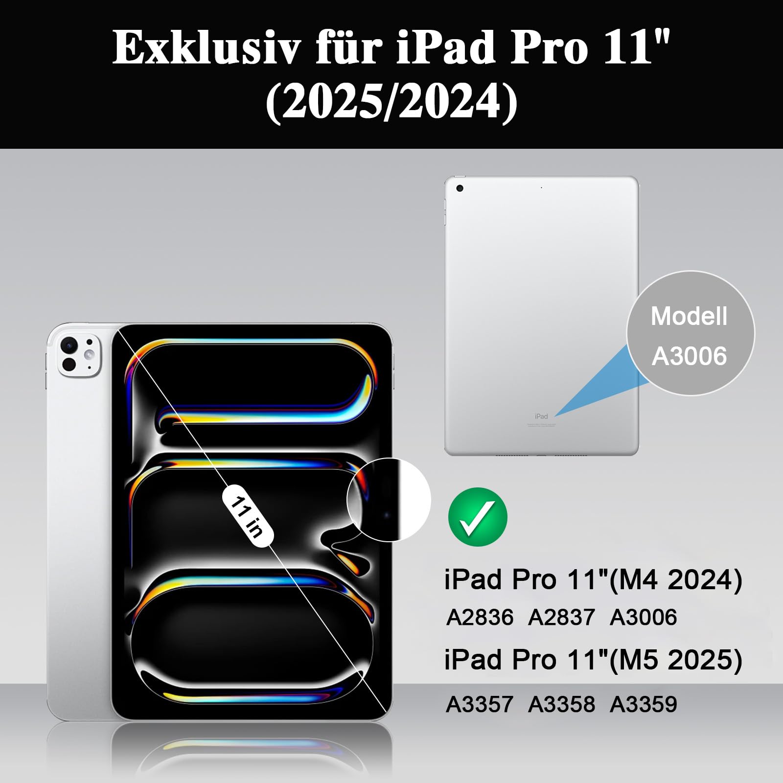 Tastatur Hülle für iPad Pro 11 Zoll (M5/M4 2025/2024), Magnetisch Abnehmbares Keyboard, Großes Trackpad, 7-Farbige Hintergrundbeleuchtung, 160° Verstellbarer Standfuß, Leicht (Dunkelgrau)