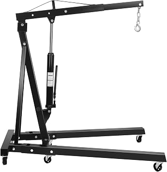 2 Ton Folding Engine Hoist Cherry Picker, 4400 LB Hydraulic Engine Hoist with 6 Casters & Adjustable Telescopic Booms, Heavy Duty Engine Crane for Workshops, Garages Black
