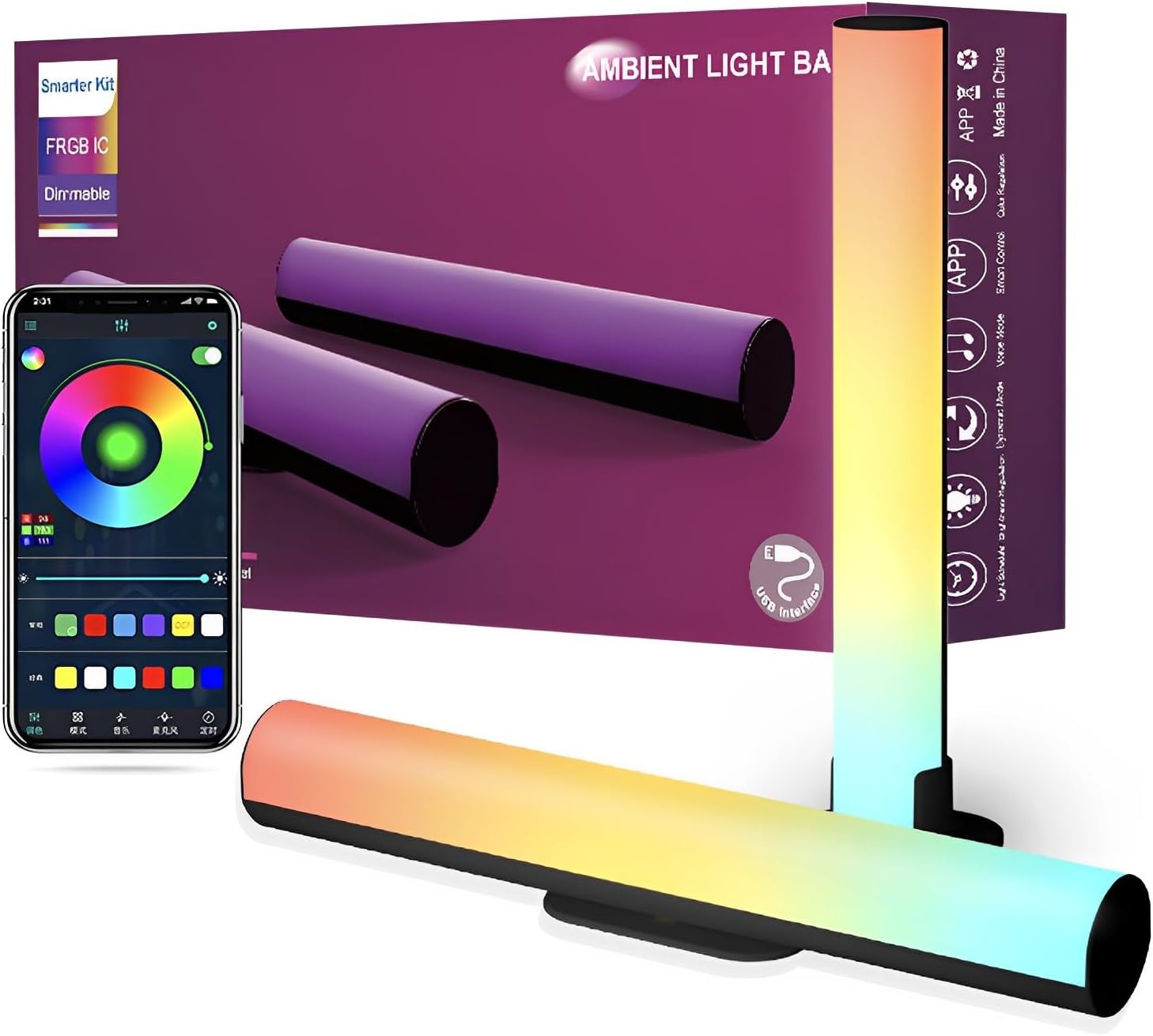 VAODO Smart LED Light Bars, 2 Pieces Dimmable RGB Flowing Light Bar 16 Million Color TV Backlight, With Scene Mode and Music Mode for Room, Movie, Computer, TV, Game Setting Room