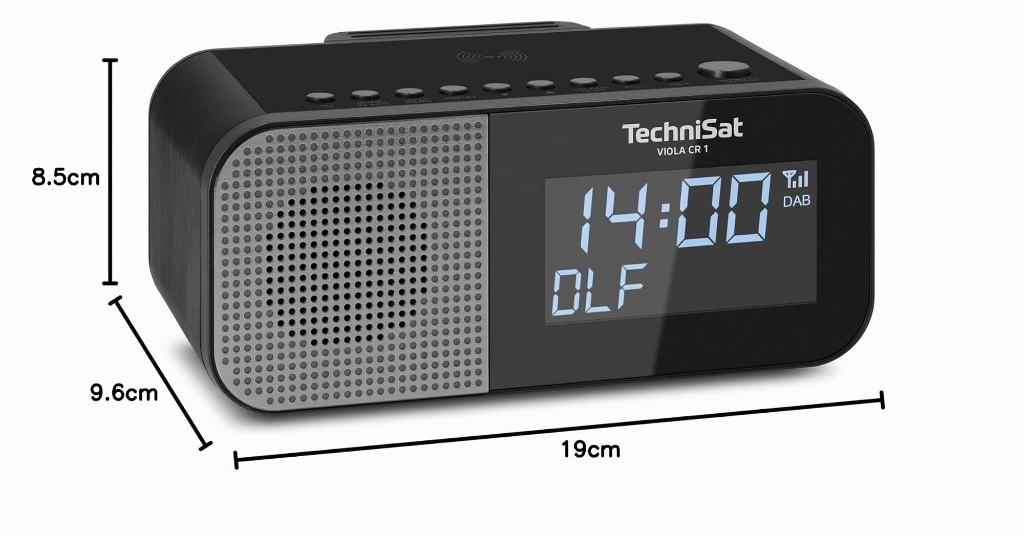 TechniSat Viola CR 1 - Dab+ Radio-réveil avec Chargement sans Fil | Dab, FM, Deux alarmes, Snooze, Mise en Veille, Fonction de Charge USB, Prise Casque, 3,3 W, écran 3,5", Bloc d'alimentation