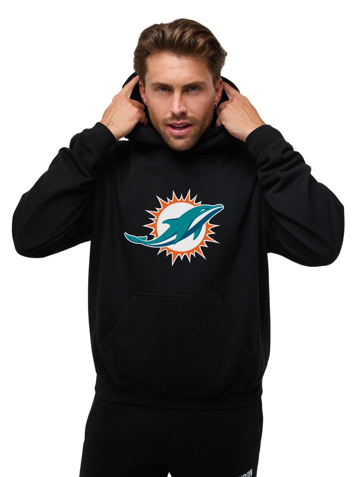 OOSC Mens Miami Dolphins Hoodie Sweatshirt, Black, XS EU