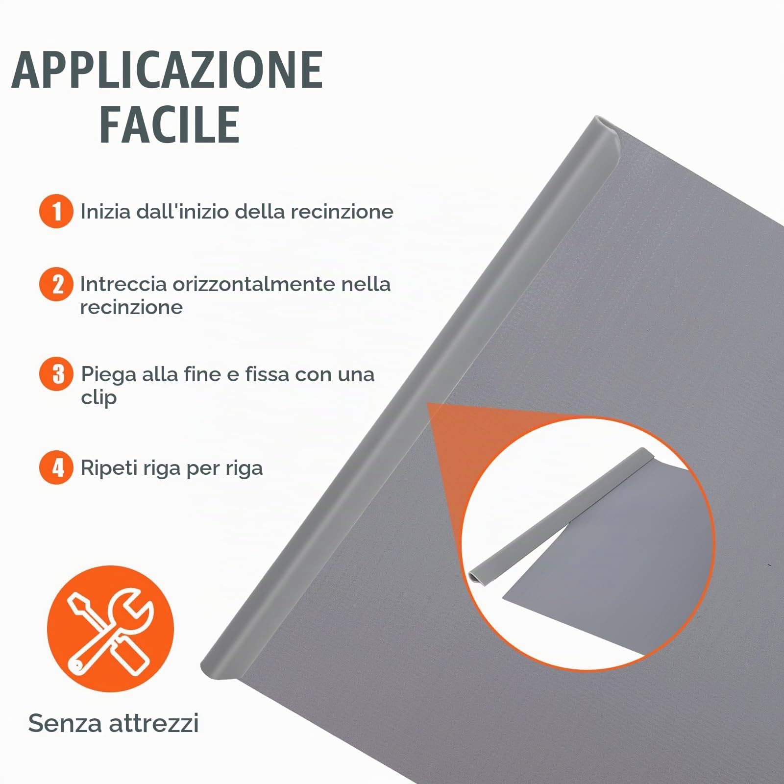 VELPAX 4 x Telo Frangivista Recinzione in PVC,450g/m² 35m x 19cm,Schermo per la Privacy della Recinzione,con Strisce di Fissaggio, Esterno Balcone,Grigio Chiaro