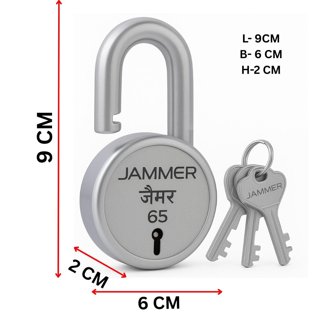 Jammer Metal Round 65 Lock with 3 Keys - High-Security Door and Gate Lock for Home and Commercial Use - Durable 60mm Padlock with Lever Technology, Silver — Amazon image 2