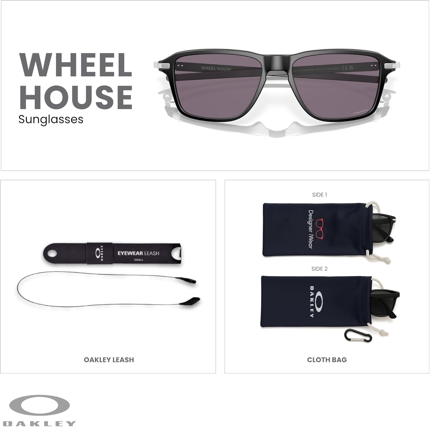 Oakley Wheel House OO9469 Square Sunglasses for Men+ Bundle Accessory Leash Kit, Microfiber Pouch