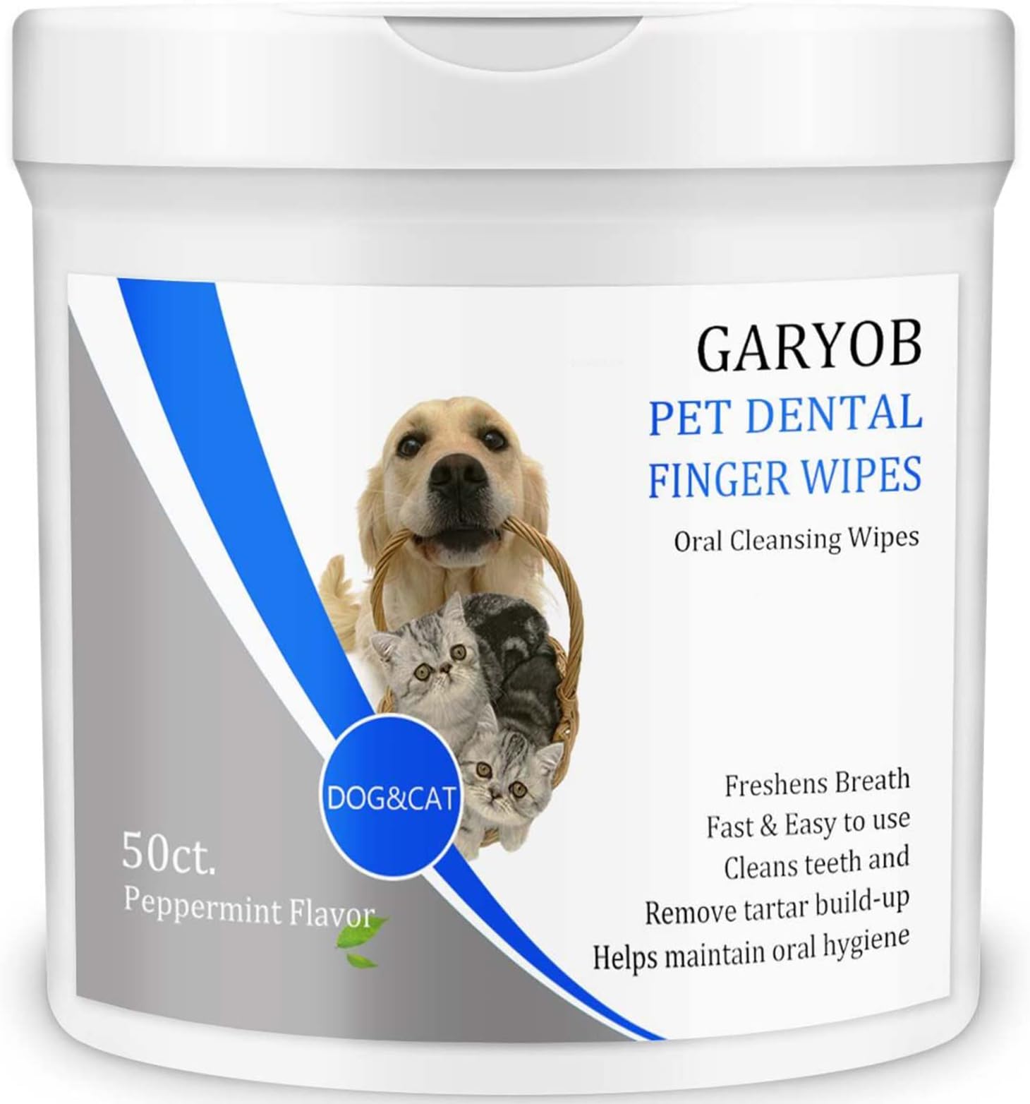 Pet Dental Fingers Wipes, Oral Cleansing Teeth Wipes Pads for Dogs and Cats - Optimize Oral Health, Freshen Breath- 50 Count