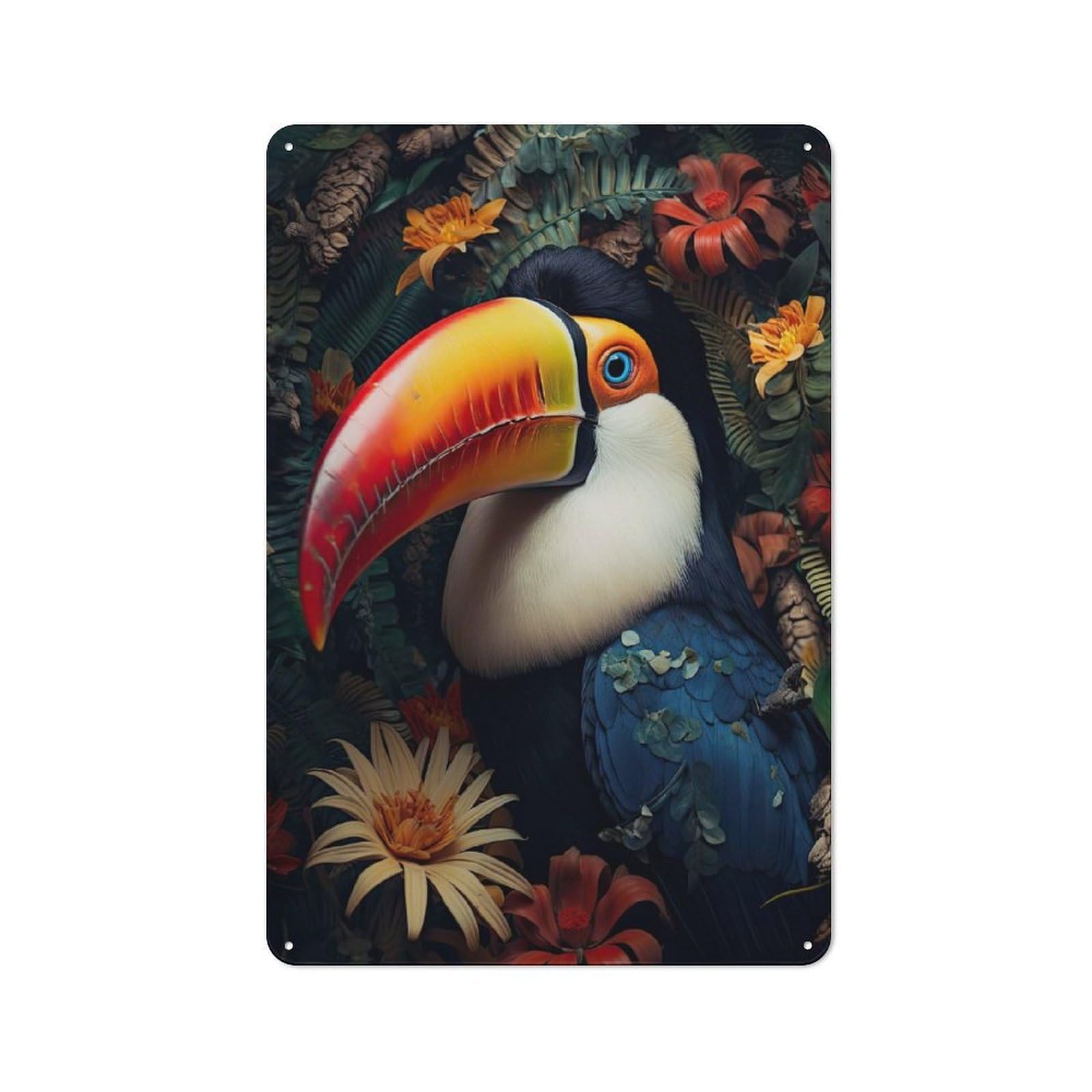 Junmoney Tucan Bird In The Jungle Metal Sign 30X20cm With For Workshop Wall, Retro Decor, For Garage, Workshop And Man Cave Decoration