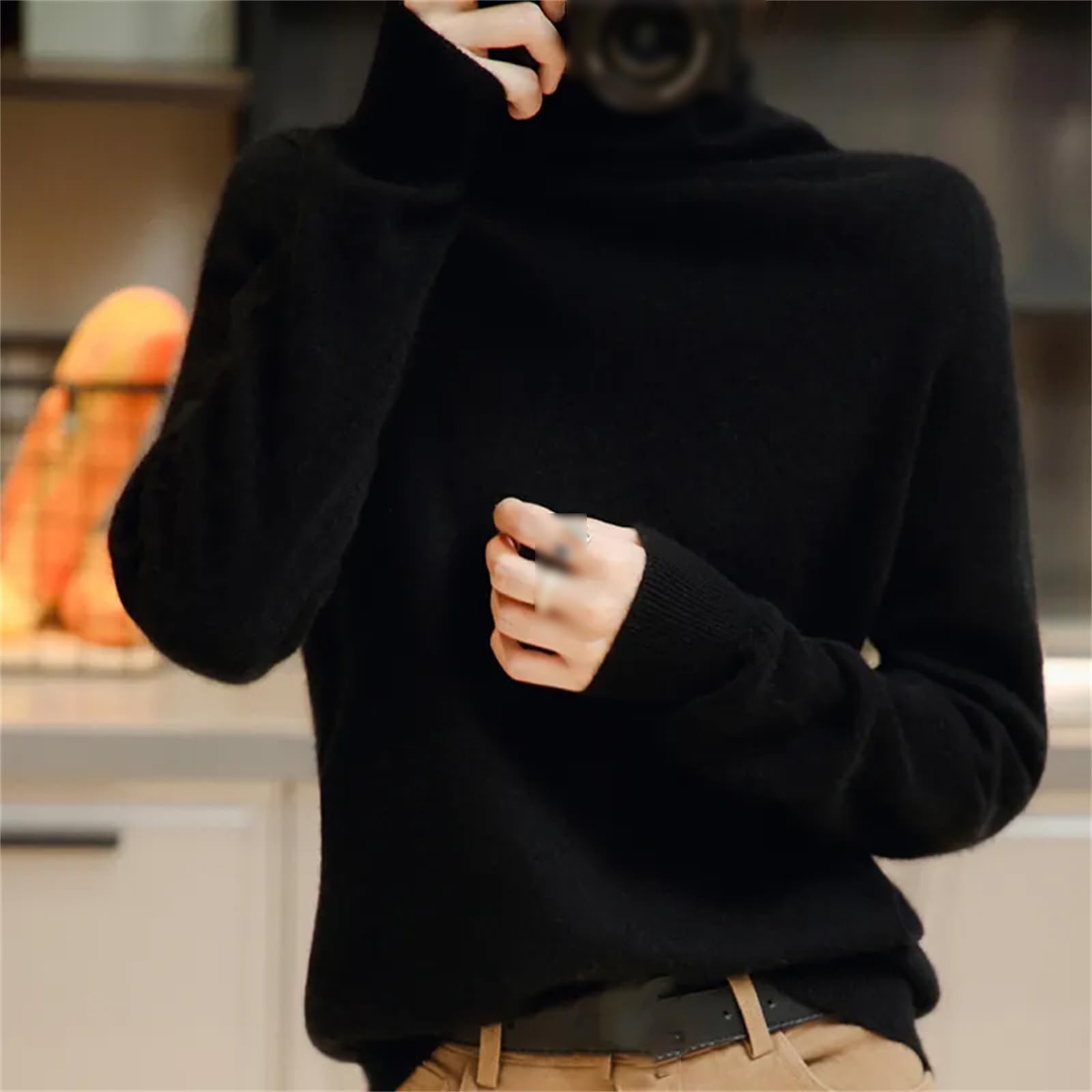 Maglione A Collo Alto da Donna 100% Lana Merino Maglione Lavorato A Maglia Caldo Autunno E Inverno A Maniche Lunghe Pullover in Tinta Unita