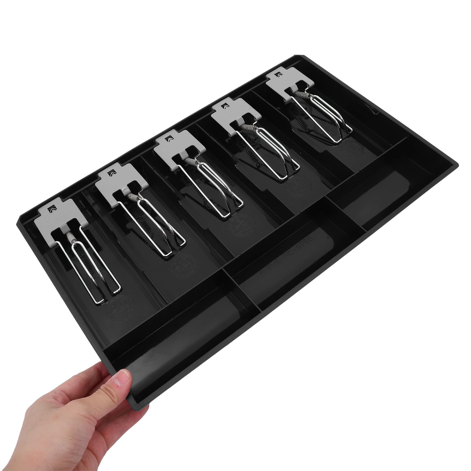 Lurrose Cassetto Portavalori con 5 Scomparti e Clip in Metallo, Vassoio Porta Contanti e Monete per Supermercati, Uffici e Piccole Imprese, Organizzatore Cassa Sottobanco per Negozio
