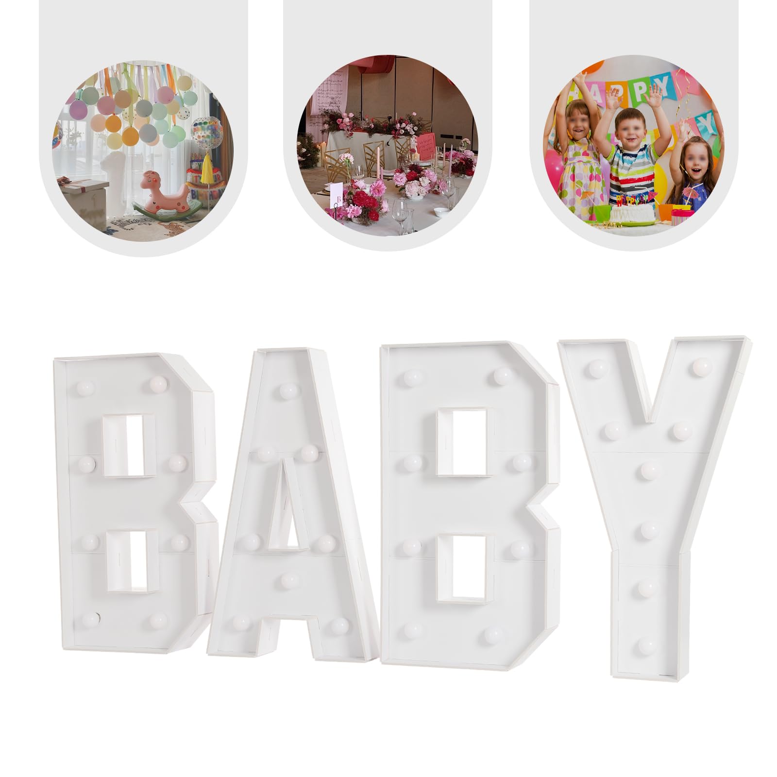 Letras LED para bebé, letras luminosas grandes con 32 bombillas LED para ceremonias de graduación, cumpleaños, fiesta, alfabeto, luz cálida, 70 x 48 cm