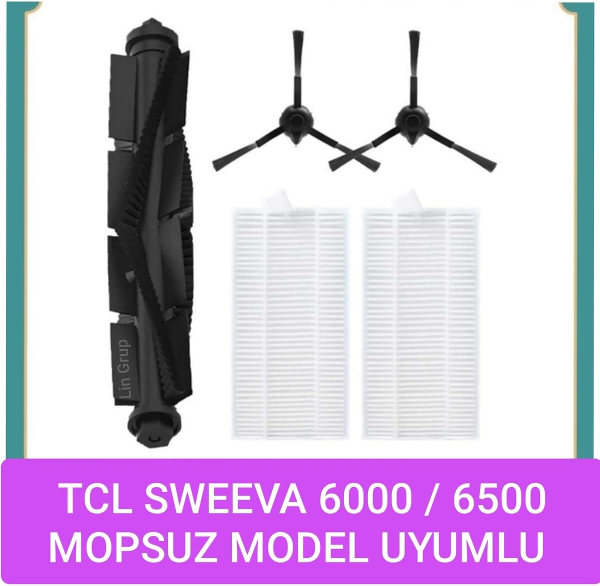 TCL Sweeva 6000 6500 ile Uyumlu Yedek Fırça Filtre Seti, Ana Fırça + Yan Fırça + Hepa Filtre