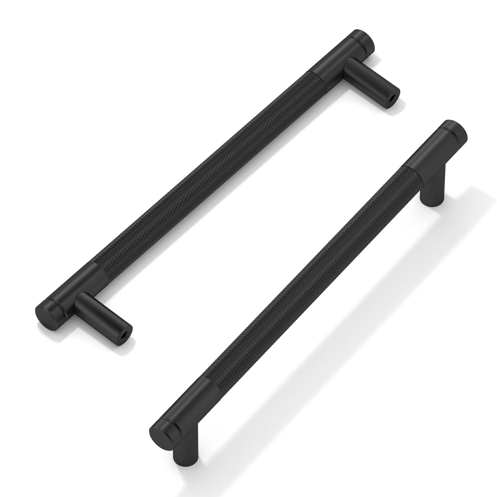 FURNIWARE 10 Pack Matt Black Knurled Cabinet Handles, 160mm(6.3 Inch) Hole Center