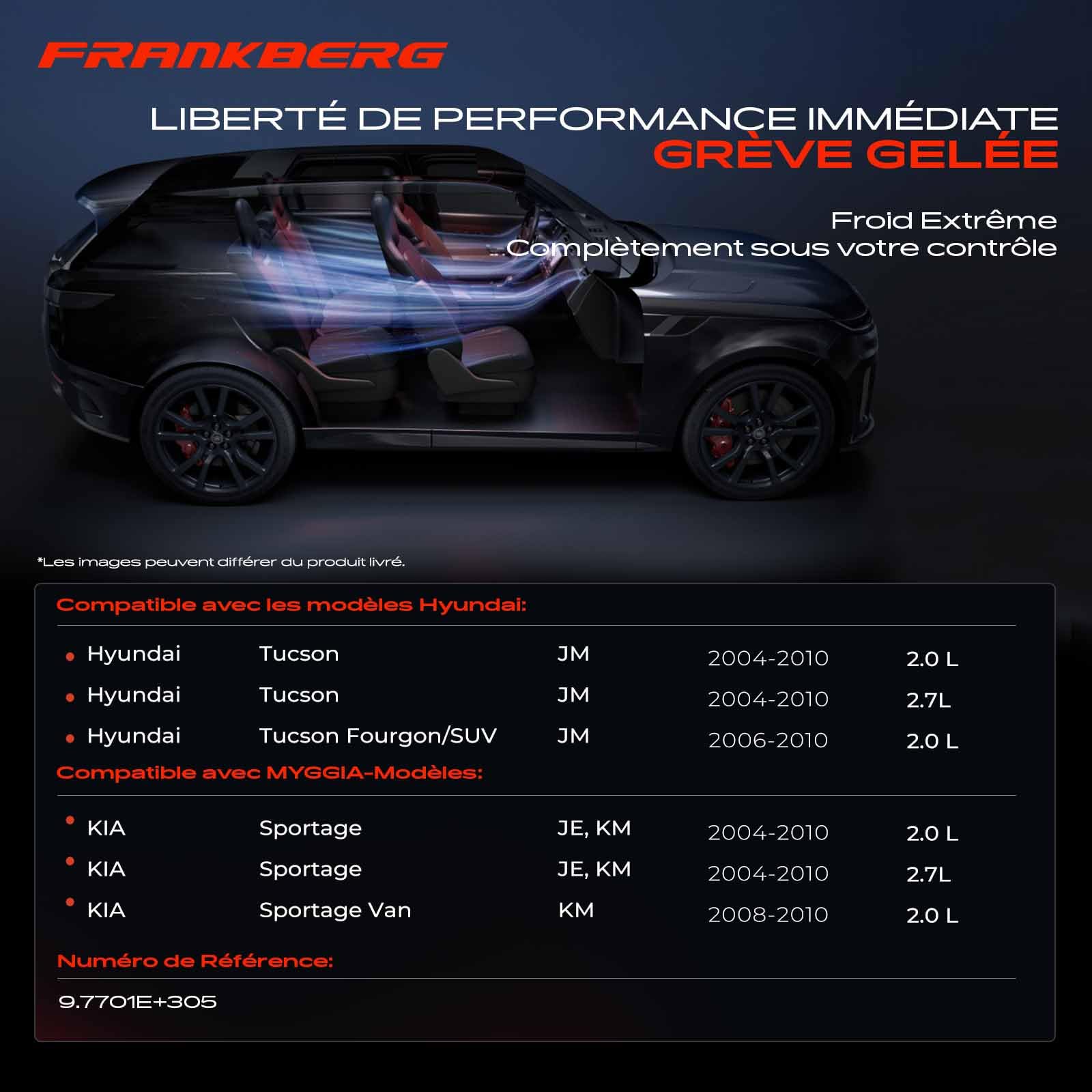 Frankberg Compresseur de climatisation 977012E300 | avec embrayage, Comprend l'huile et les pneus pré-montés.; Compatible avec: Tucson JM, Sportage Van KM