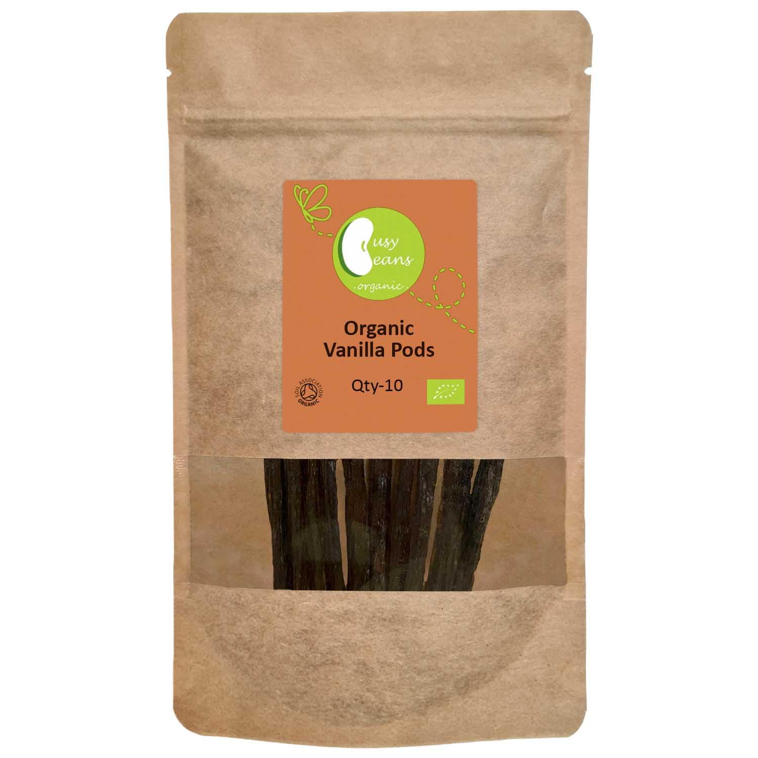 Organic Vanilla Pods (Qty-10) | Premium Madagascan Bourbon | Grade A (15cm) | Certified Organic | by Busy Beans OrganicSoil AssociationSoil AssociationSoil Association