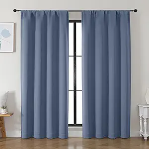 Simplebrand Ava Denim Blackout Curtains for Bedroom 84 Inch Length 2 Panels Set, Solid Thermal Insulated Privacy Living Room Window Treatment Curtains Blackout Drapes, W50 x L84 Inch, Denim