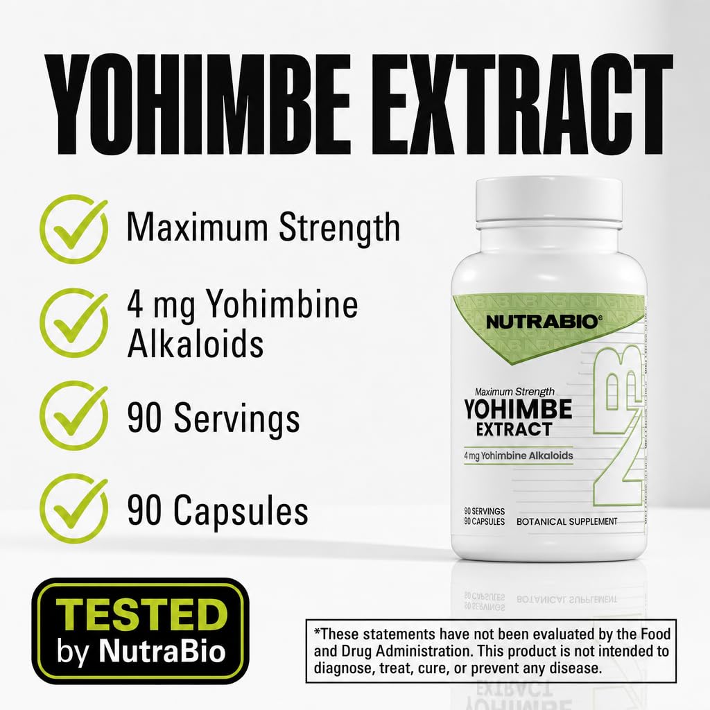 NutraBio Yohimbe Bark Extract Supplement for Men and Women, Yohimbine 4mg, 90 Vegetable Capsules — Amazon image 6