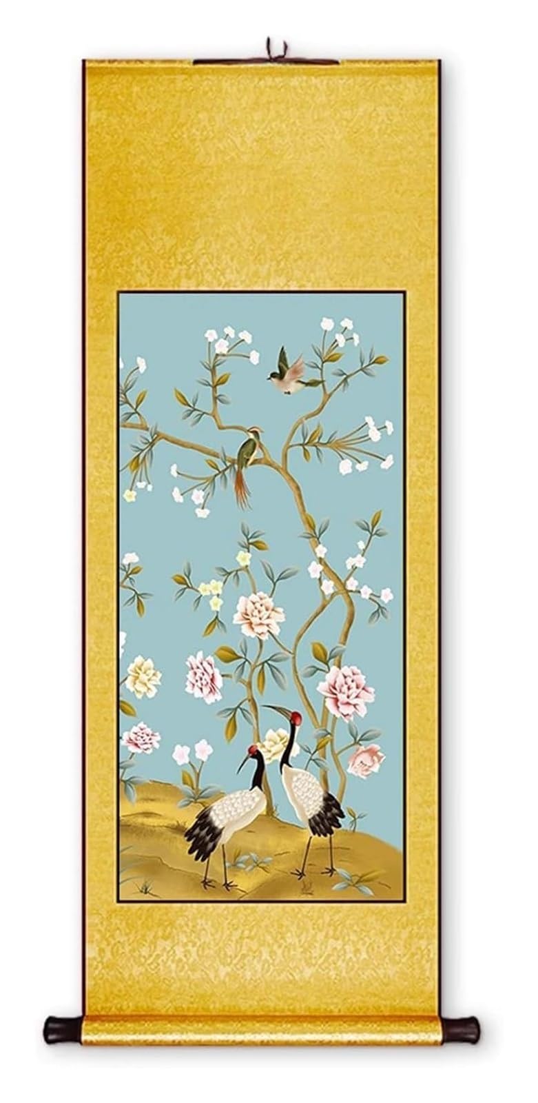 Radosny ptak, kwiatowy zwój, ręcznie wykonany chiński wieszak ścienny, dekoracja feng shui do przedpokoju, kreatywna kolekcja prezentów(Yellow C,79L x 186W cm)
