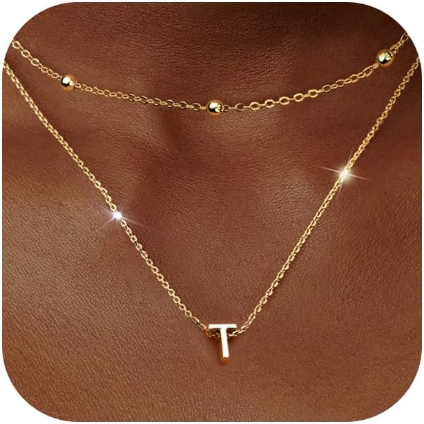 Layered Initial Necklaces for Women 14K Gold Plated Letter Pendant Necklace Tiny Initial Personalised Necklace Name Necklace Jewelry Gift for Women Girls
