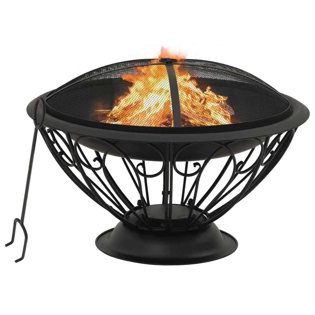vidaXL Brasero con Atizador Jardín Patio Terraza Balcón Exterior Cuenco Chimenea Fogata Hornillo Calentador Calefactor Acero XXL 75 cm