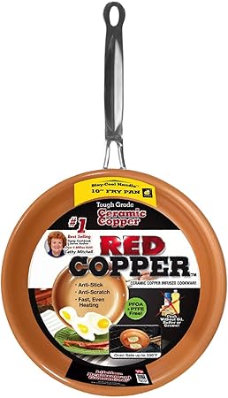 Red Copper 10 inch Pan by BulbHead Ceramic Copper Infused Non Stick Fry Pan.